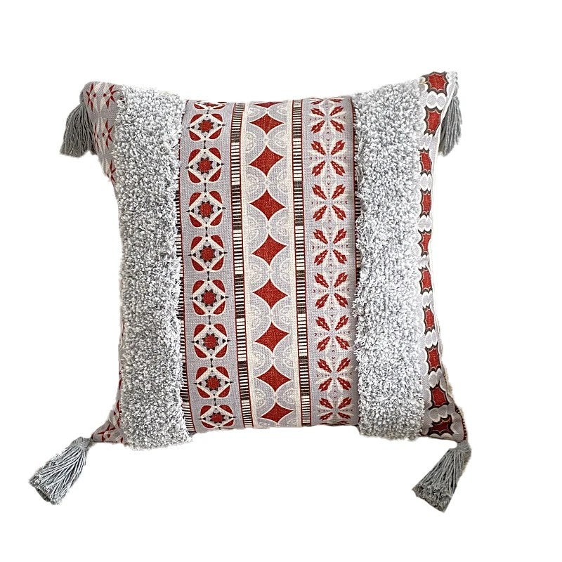 Y&D Bohemia Style Embroid 3d Printed Tufted Cotton Linen Blend Cushion Cover with Tassel Water Resistant - Image 1